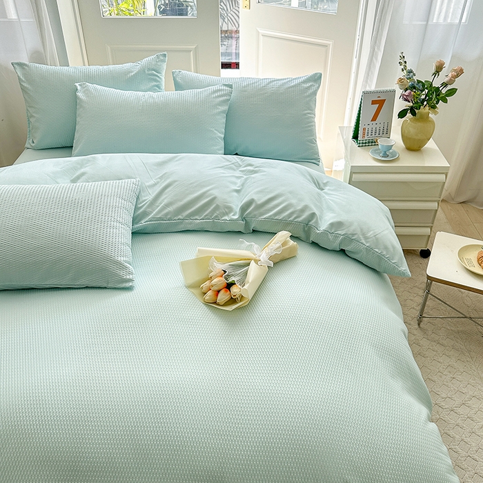 91家纺网 家纺一手货源 找家纺 米粒家纺 2023新款AB版华夫格四件套 莫兰