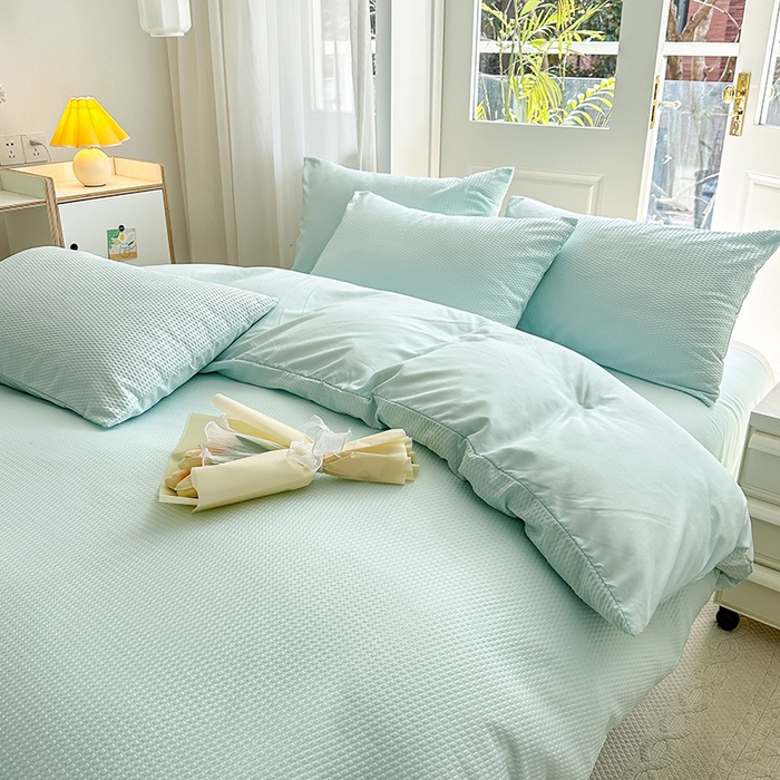 91家纺网 家纺一手货源 找家纺 米粒家纺 2023新款AB版华夫格四件套 莫兰