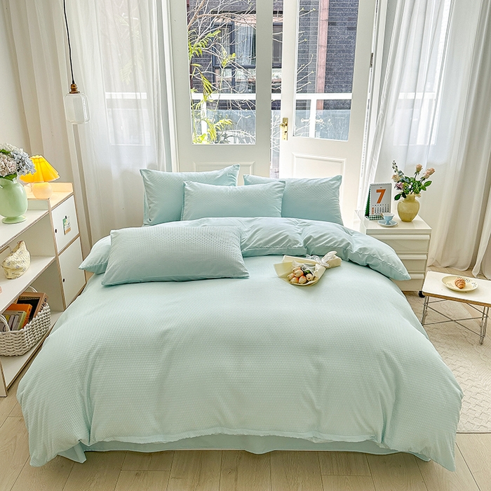 91家纺网 家纺一手货源 找家纺 米粒家纺 2023新款AB版华夫格四件套 莫兰