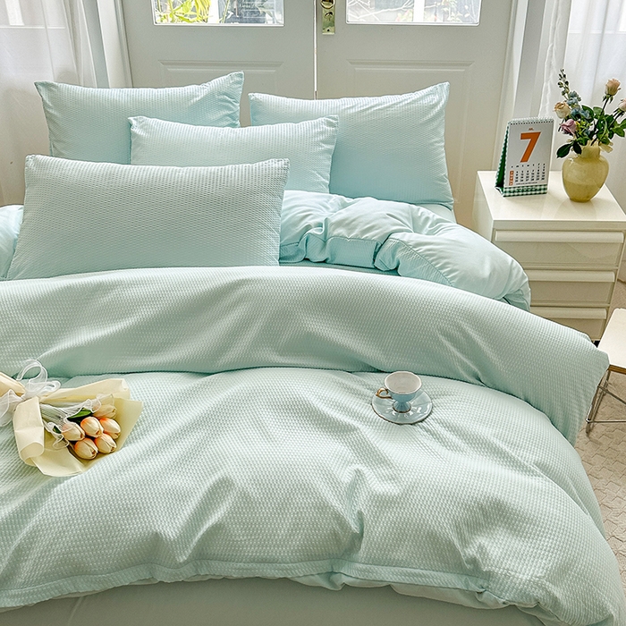 91家纺网 家纺一手货源 找家纺 米粒家纺 2023新款AB版华夫格四件套 莫兰