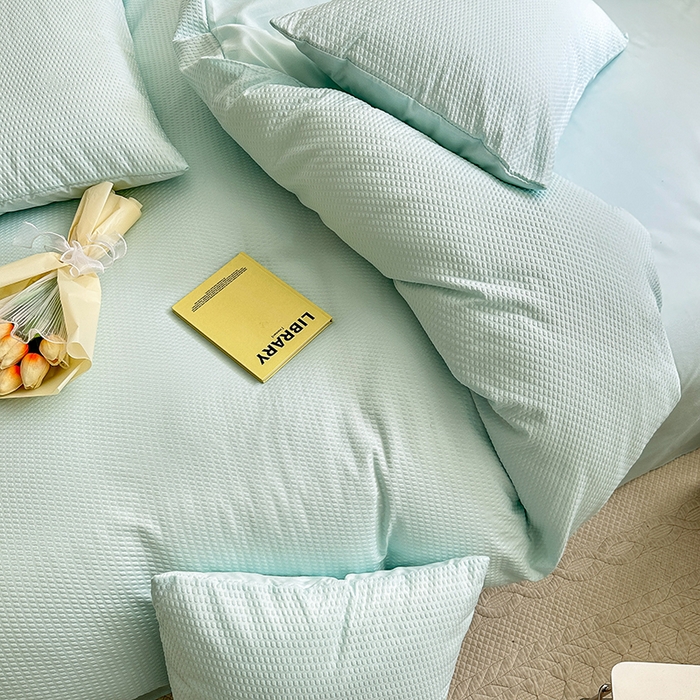 91家纺网 家纺一手货源 找家纺 米粒家纺 2023新款AB版华夫格四件套 莫兰