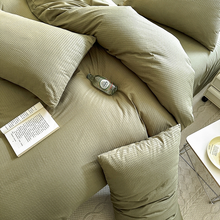 91家纺网 家纺一手货源 找家纺 米粒家纺 2023新款AB版华夫格四件套 琉璃绿