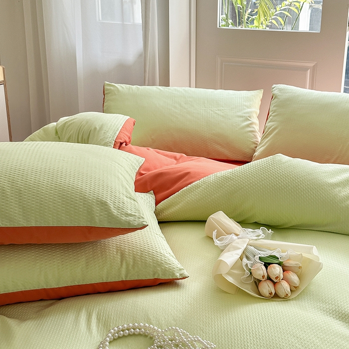 91家纺网 家纺一手货源 找家纺 米粒家纺 2023新款AB版华夫格四件套 木果