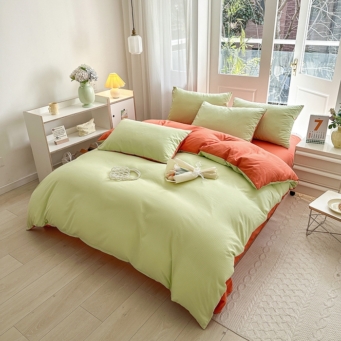 91家纺网 家纺一手货源 找家纺 米粒家纺 2023新款AB版华夫格四件套 木果