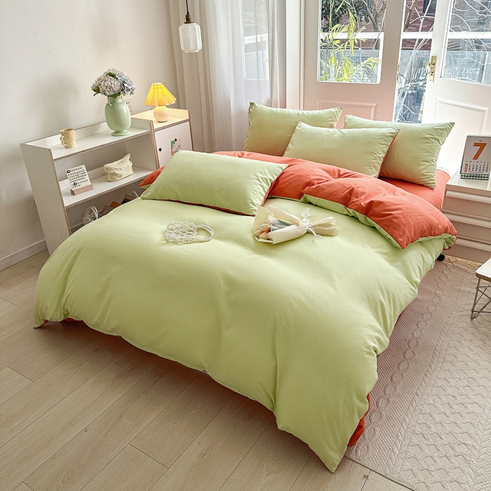 91家纺网 家纺一手货源 找家纺 米粒家纺 2023新款AB版华夫格四件套 木果