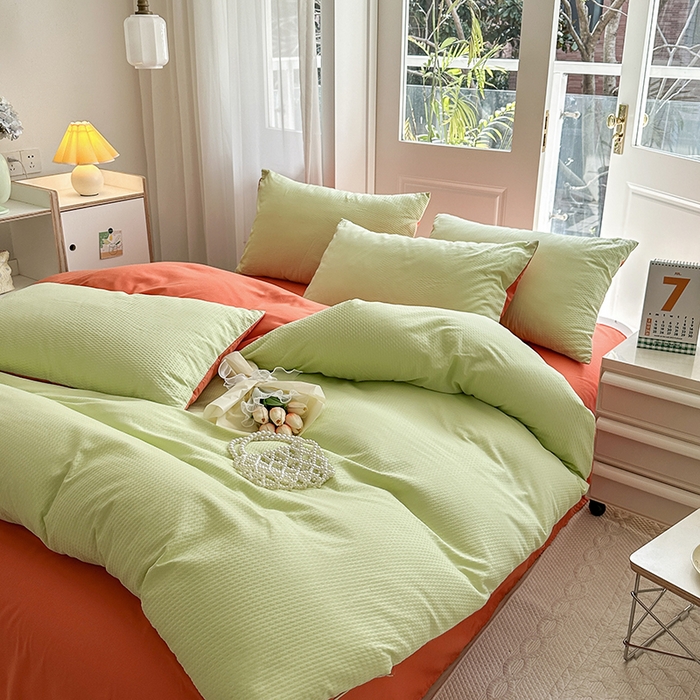 91家纺网 家纺一手货源 找家纺 米粒家纺 2023新款AB版华夫格四件套 木果