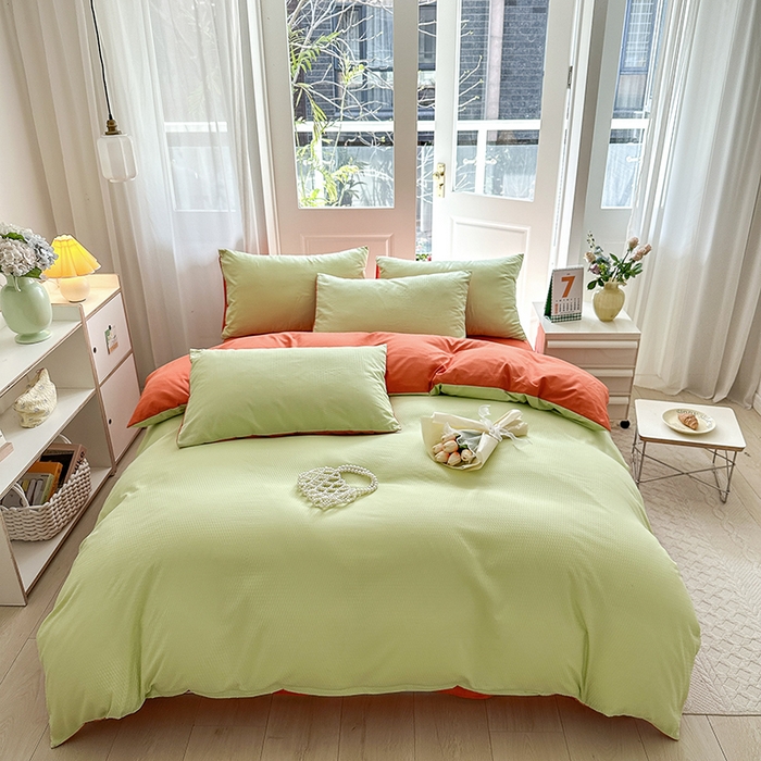 91家纺网 家纺一手货源 找家纺 米粒家纺 2023新款AB版华夫格四件套 木果