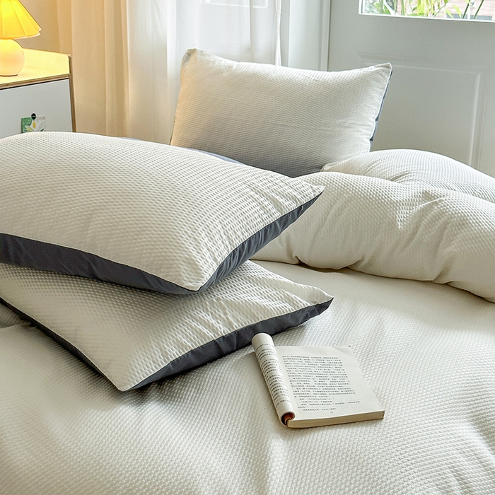 91家纺网 家纺一手货源 找家纺 米粒家纺 2023新款AB版华夫格四件套 奶油白