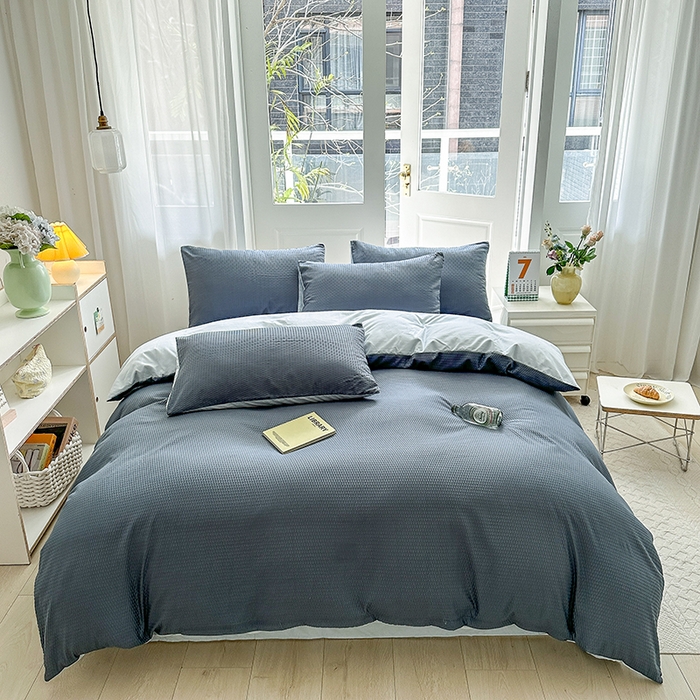 91家纺网 家纺一手货源 找家纺 米粒家纺 2023新款AB版华夫格四件套 石墨兰