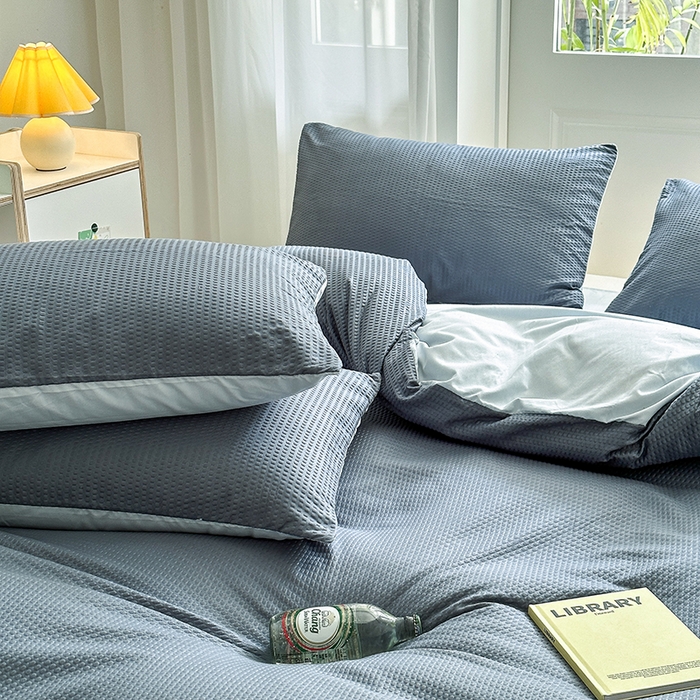 91家纺网 家纺一手货源 找家纺 米粒家纺 2023新款AB版华夫格四件套 石墨兰