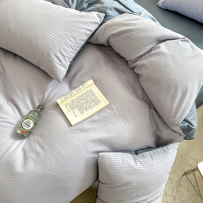 91家纺网 家纺一手货源 找家纺 米粒家纺 2023新款AB版华夫格四件套 梧桐紫