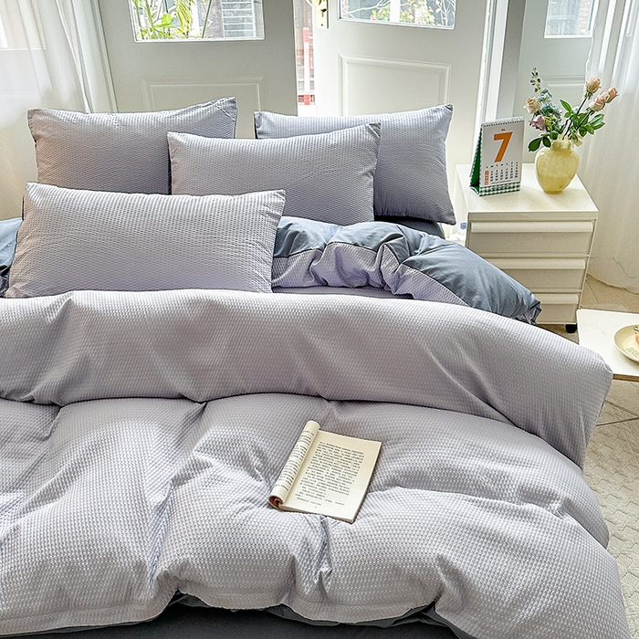 91家纺网 家纺一手货源 找家纺 米粒家纺 2023新款AB版华夫格四件套 梧桐紫