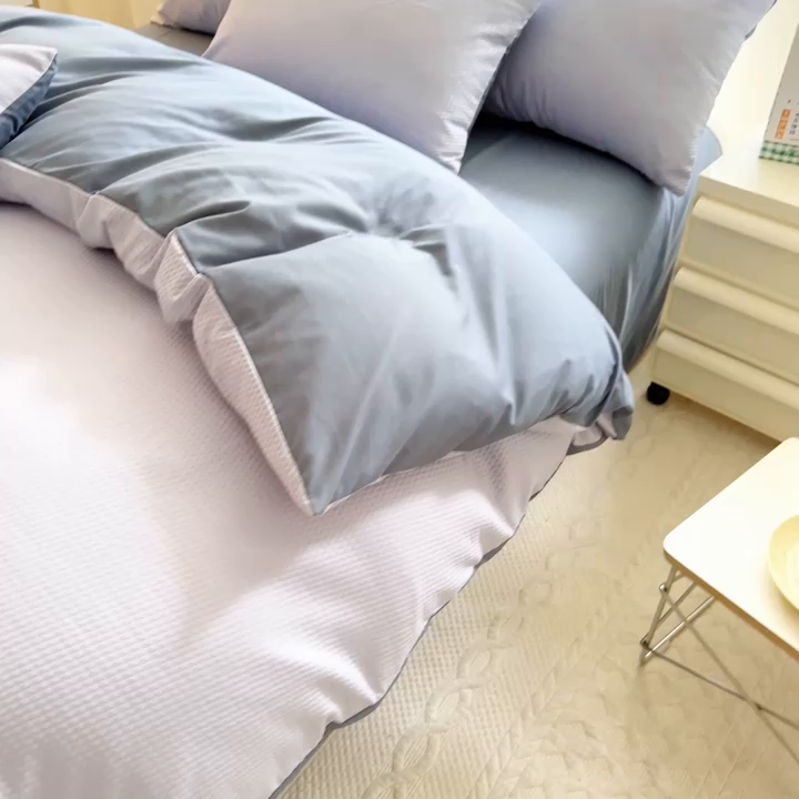 91家纺网 家纺一手货源 找家纺 米粒家纺 2023新款AB版华夫格四件套 梧桐紫