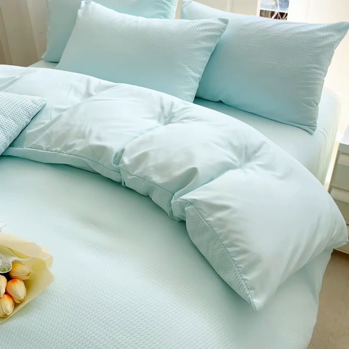 91家纺网 家纺一手货源 找家纺 米粒家纺 2023新款AB版华夫格四件套 莫兰