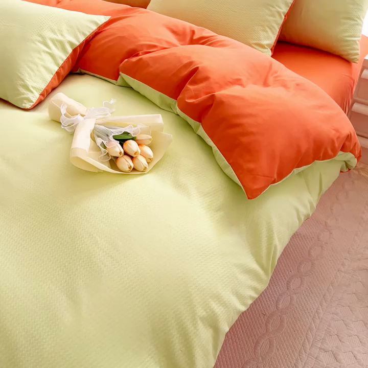 91家纺网 家纺一手货源 找家纺 米粒家纺 2023新款AB版华夫格四件套 木果