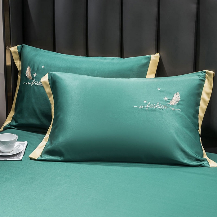 91家纺网 家纺一手货源 找家纺 蕾诺家纺 2023新款冰丝刺绣真丝夏被 凤羽-墨绿