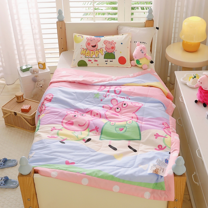 91家纺网 家纺一手货源 找家纺 鱼宝 2023新款小猪佩奇授权全棉夏被 彩虹佩奇