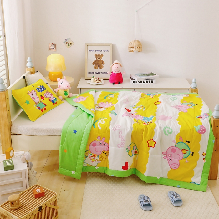 91家纺网 家纺一手货源 找家纺 鱼宝 2023新款小猪佩奇授权全棉夏被 蛋糕佩奇