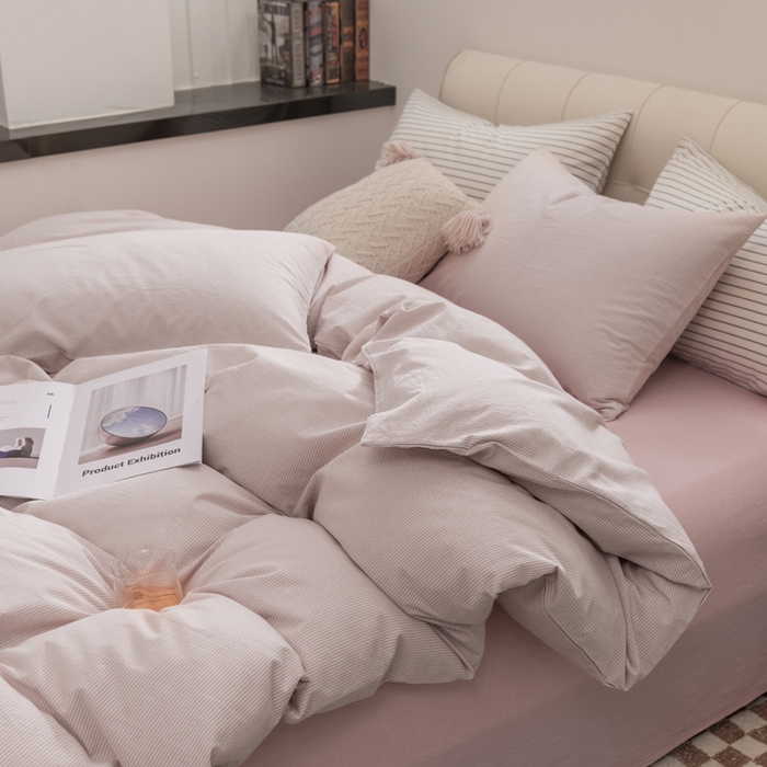 91家纺网 家纺一手货源 找家纺 （总）柠萌家居 2023新款无印良品风全棉色织水洗棉条纹单被套