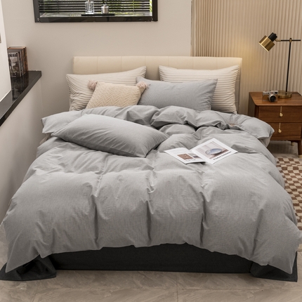 柠萌家居 2023新款无印良品风全棉色织水洗棉条纹单被套 灰极细条