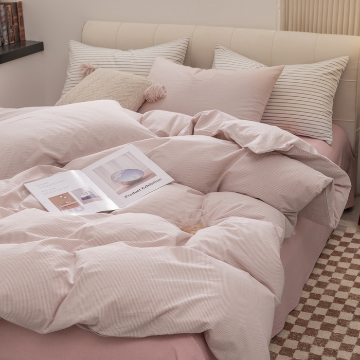 91家纺网 家纺一手货源 找家纺 （总）柠萌家居 2023新款无印良品风全棉色织水洗棉条纹单被套