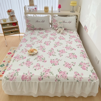 91家纺网 家纺一手货源 找家纺 川悦生活2023新款满天星雪纺花边床裙凉席 琉璃古都