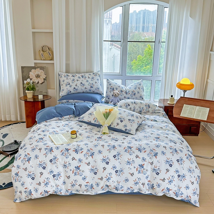 91家纺网 家纺一手货源 找家纺 美莱 2023直播爆款水洗棉麻四件套小清新套件可谈价 暗香