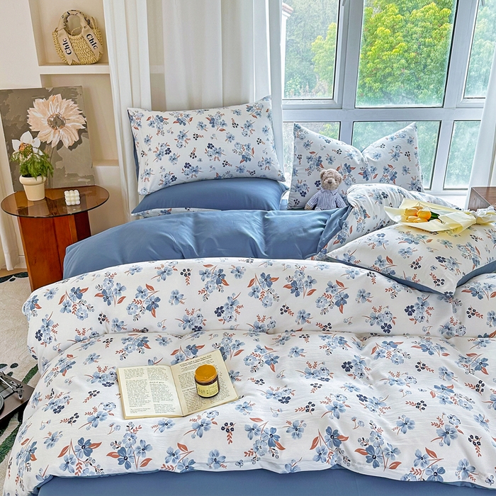 91家纺网 家纺一手货源 找家纺 美莱 2023直播爆款水洗棉麻四件套小清新套件可谈价 暗香