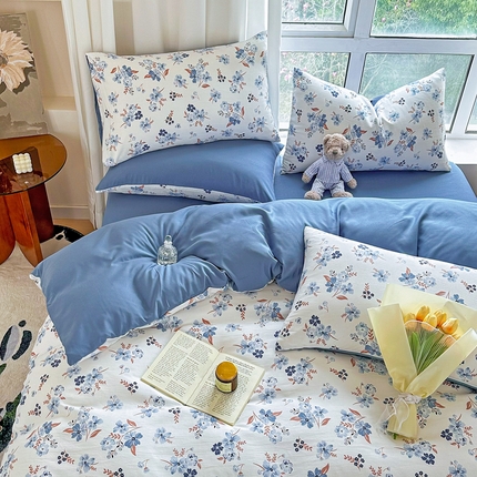 美莱 2023直播爆款水洗棉麻四件套小清新套件可谈价 暗香