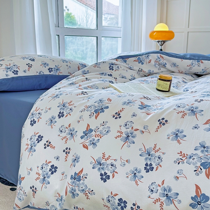 91家纺网 家纺一手货源 找家纺 美莱 2023直播爆款水洗棉麻四件套小清新套件可谈价 暗香