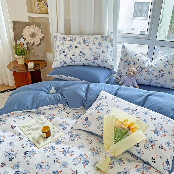 91家纺网 家纺一手货源 找家纺 美莱 2023直播爆款水洗棉麻四件套小清新套件可谈价 暗香