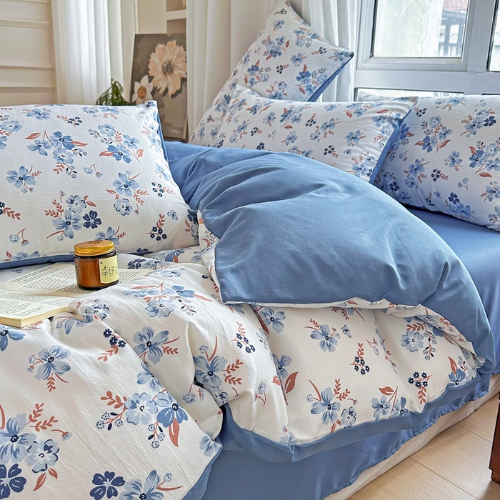 91家纺网 家纺一手货源 找家纺 美莱 2023直播爆款水洗棉麻四件套小清新套件可谈价 暗香