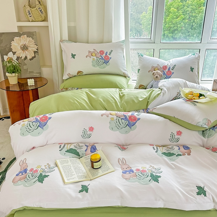 91家纺网 家纺一手货源 找家纺 美莱 2023直播爆款水洗棉麻四件套小清新套件可谈价 彼得兔