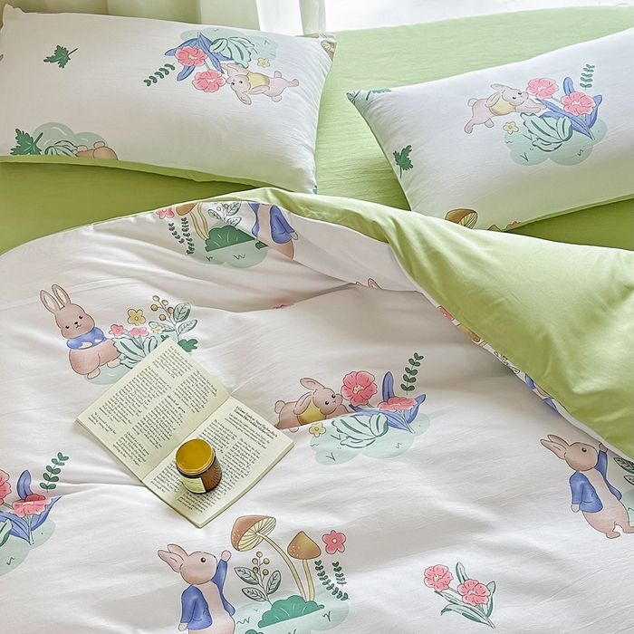 91家纺网 家纺一手货源 找家纺 美莱 2023直播爆款水洗棉麻四件套小清新套件可谈价 彼得兔