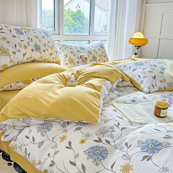 91家纺网 家纺一手货源 找家纺 美莱 2023直播爆款水洗棉麻四件套小清新套件可谈价 海棠