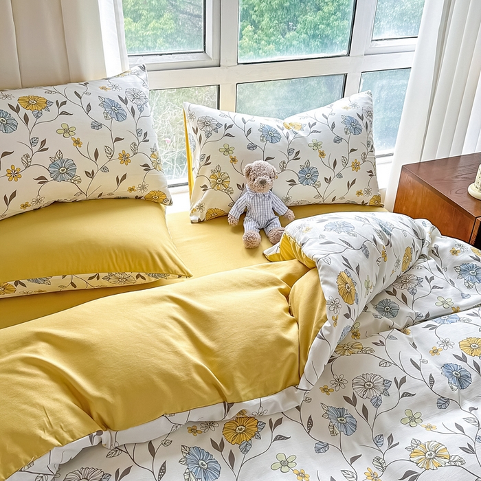 91家纺网 家纺一手货源 找家纺 美莱 2023直播爆款水洗棉麻四件套小清新套件可谈价 海棠