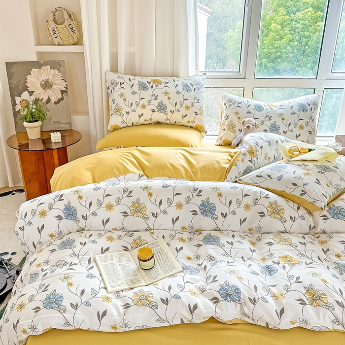 91家纺网 家纺一手货源 找家纺 美莱 2023直播爆款水洗棉麻四件套小清新套件可谈价 海棠