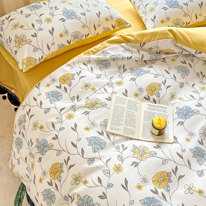 91家纺网 家纺一手货源 找家纺 美莱 2023直播爆款水洗棉麻四件套小清新套件可谈价 海棠