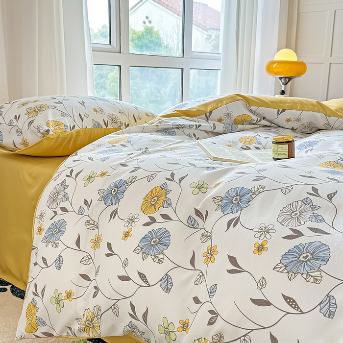 91家纺网 家纺一手货源 找家纺 美莱 2023直播爆款水洗棉麻四件套小清新套件可谈价 海棠