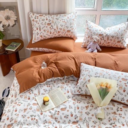 美莱 2023直播爆款水洗棉麻四件套小清新套件可谈价 蹲蹲兔