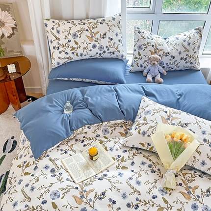 美莱 2023直播爆款水洗棉麻四件套小清新套件可谈价 花晨月夕