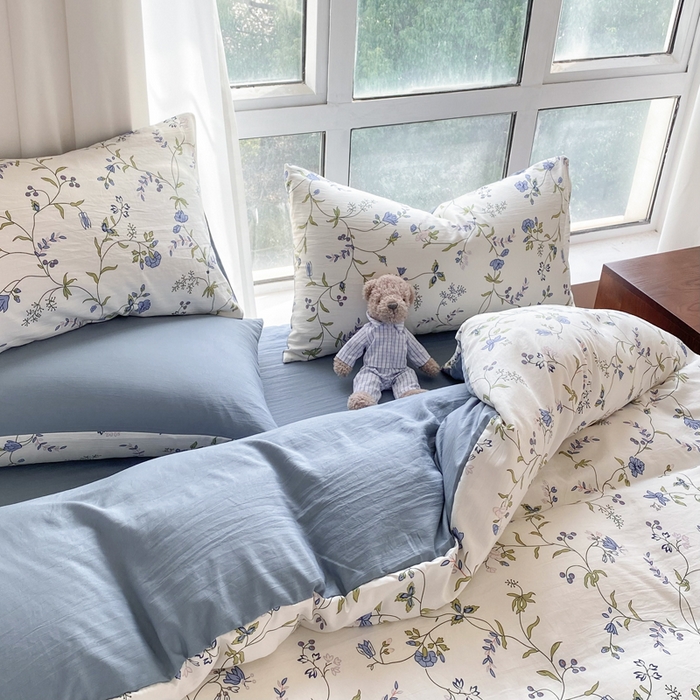 91家纺网 家纺一手货源 找家纺 美莱 2023直播爆款水洗棉麻四件套小清新套件可谈价 花都