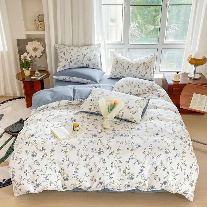 91家纺网 家纺一手货源 找家纺 美莱 2023直播爆款水洗棉麻四件套小清新套件可谈价 花都