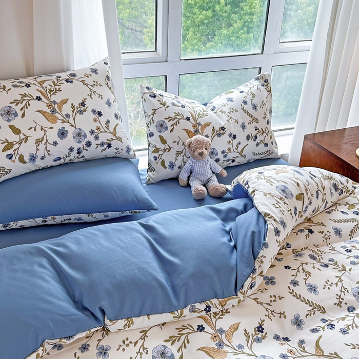 91家纺网 家纺一手货源 找家纺 美莱 2023直播爆款水洗棉麻四件套小清新套件可谈价 花晨月夕