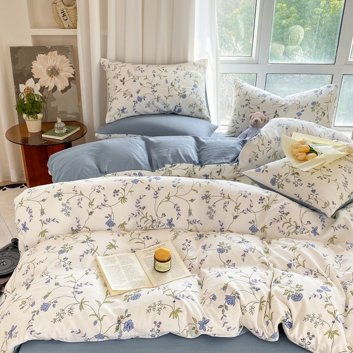 91家纺网 家纺一手货源 找家纺 美莱 2023直播爆款水洗棉麻四件套小清新套件可谈价 花都