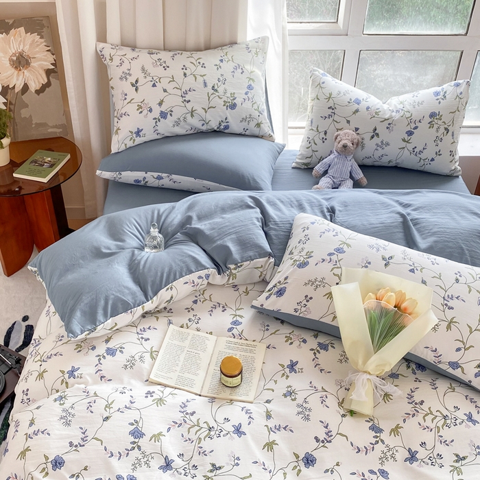 91家纺网 家纺一手货源 找家纺 美莱 2023直播爆款水洗棉麻四件套小清新套件可谈价 花都