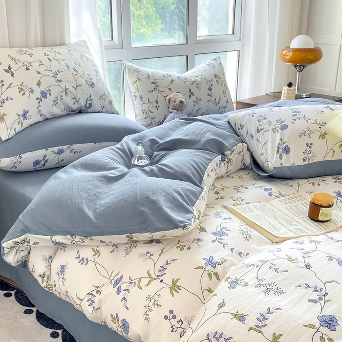 91家纺网 家纺一手货源 找家纺 美莱 2023直播爆款水洗棉麻四件套小清新套件可谈价 花都