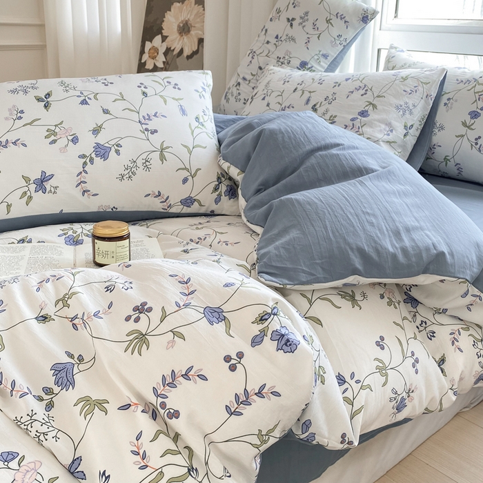 91家纺网 家纺一手货源 找家纺 美莱 2023直播爆款水洗棉麻四件套小清新套件可谈价 花都