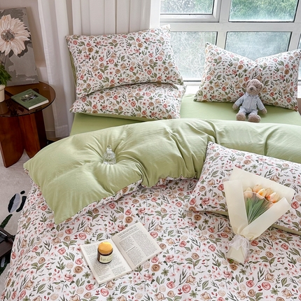 美莱 2023直播爆款水洗棉麻四件套小清新套件可谈价 花语