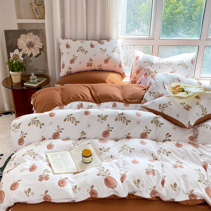 91家纺网 家纺一手货源 找家纺 美莱 2023直播爆款水洗棉麻四件套小清新套件可谈价 密果